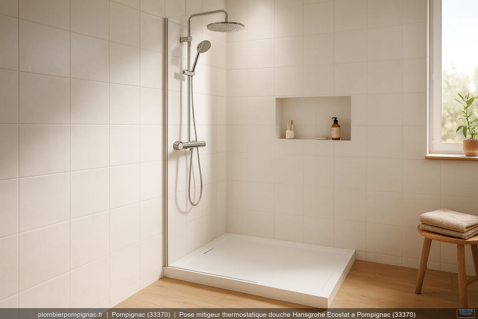 Pose mitigeur thermostatique douche Hansgrohe Ecostat a Pompignac (33370)