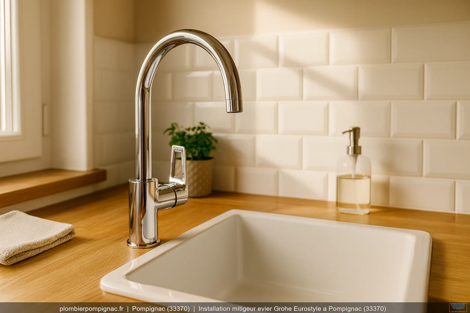 Installation mitigeur evier Grohe Eurostyle a Pompignac (33370)