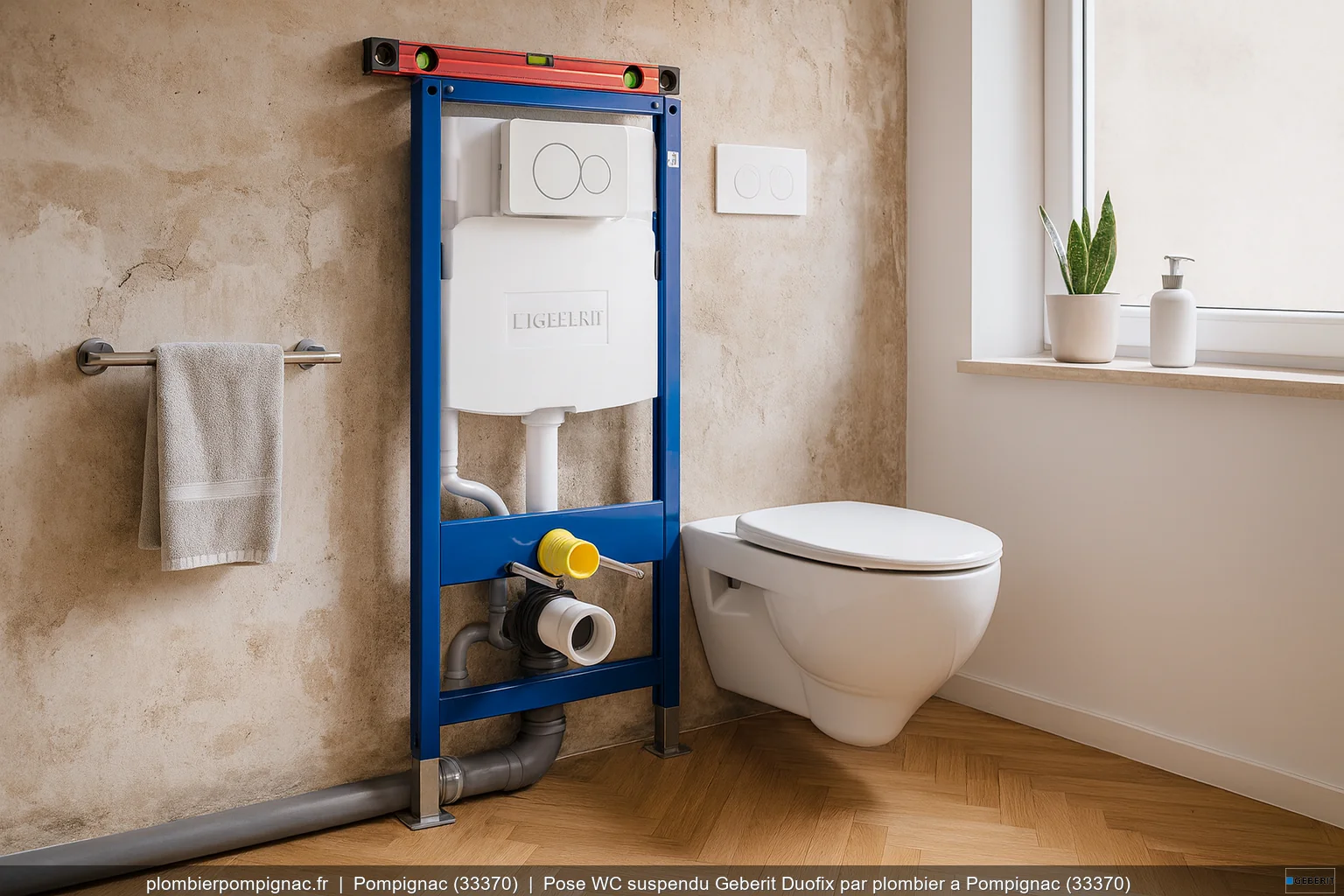 Pose WC suspendu Geberit Duofix par plombier a Pompignac (33370)